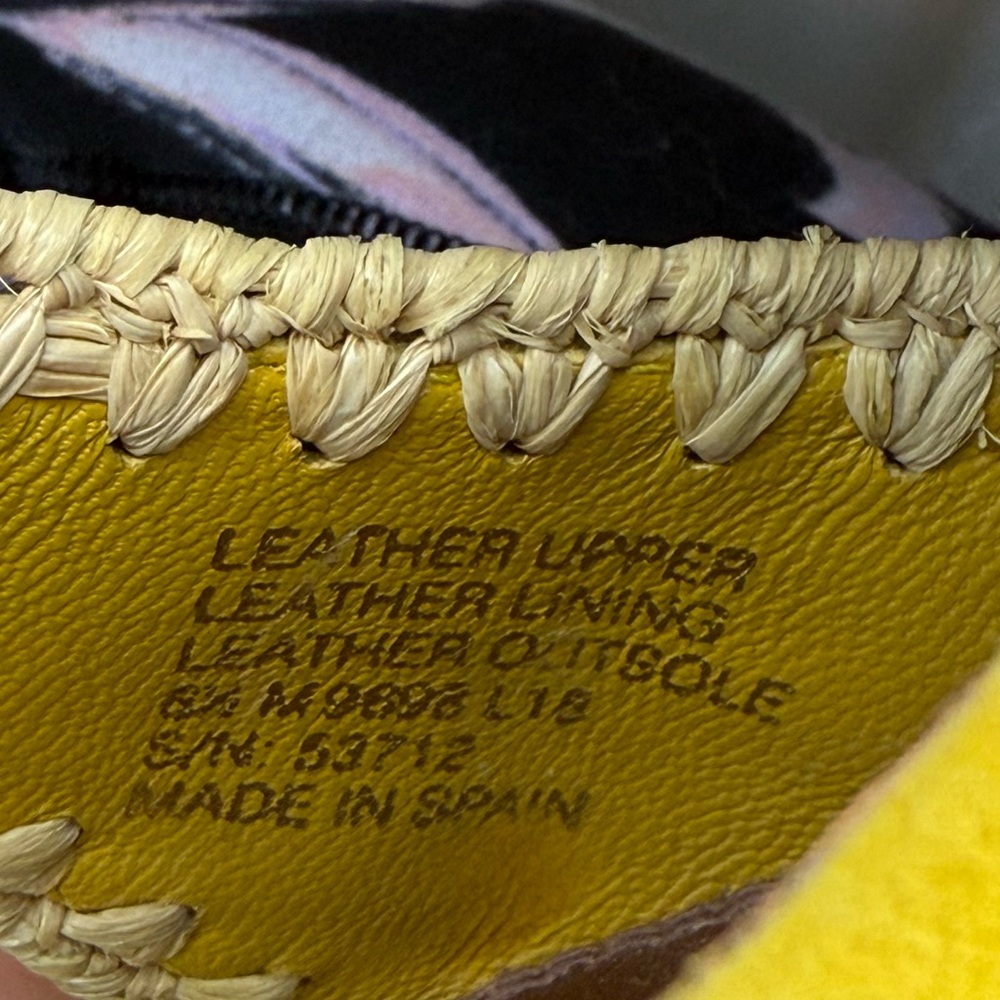 Tory Burch Yellow Raffia Suede Ankle Strap Sandals Block Heels Womens 6.5 - Picture 15 of 16